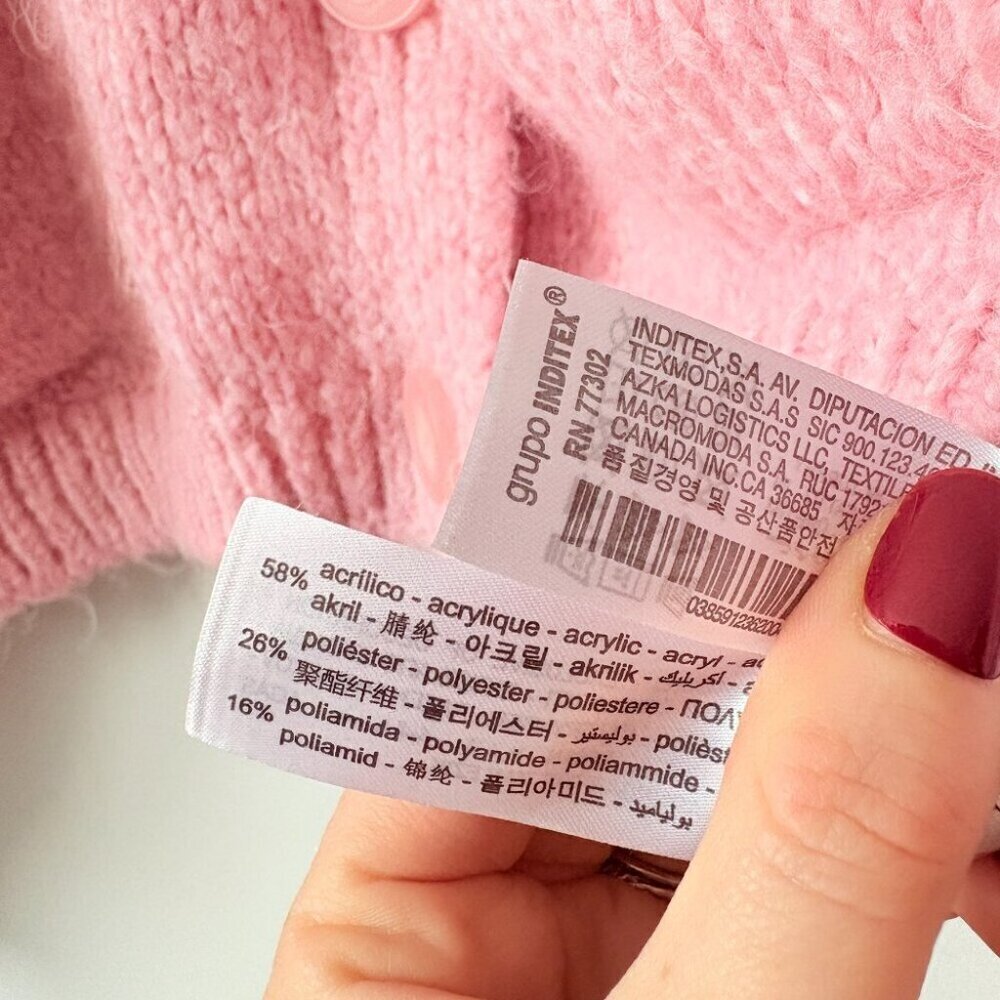 Zara Floral Fuzzy Chunky Knit Cardigan Sweater Pink Size Large - Picture 8 of 8